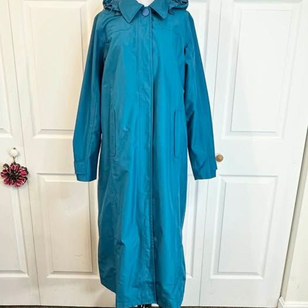 L.L.Bean Teal Long Hooded Raincoat
